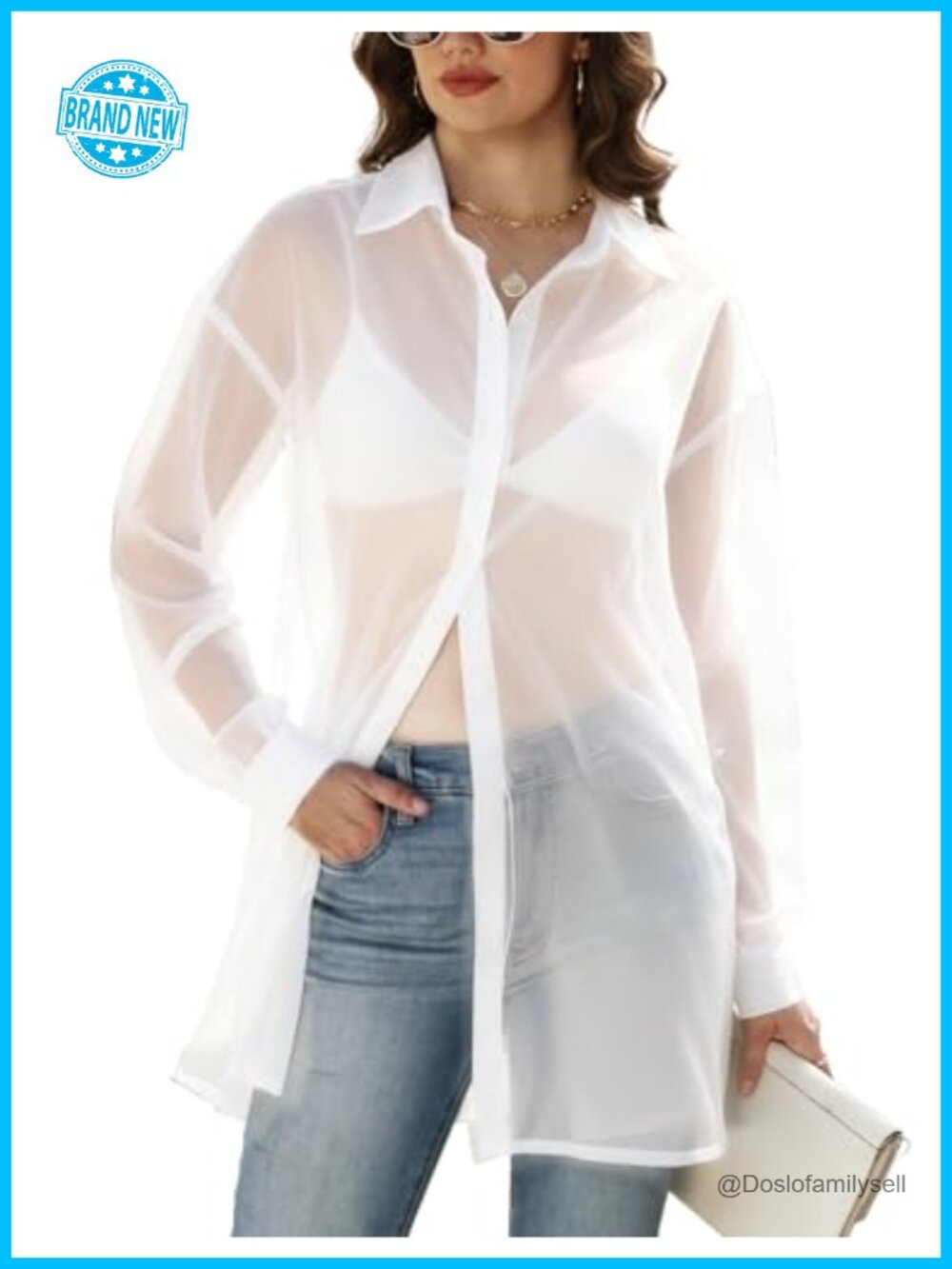 Sheer Button Down Blouse See Through Mesh Shirt Long Sleeve Chiffon
